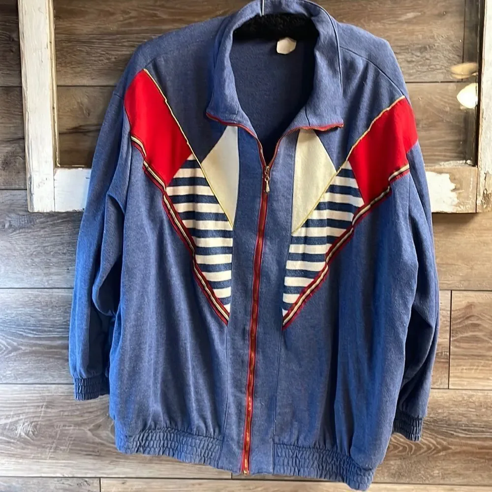 Teddi Jacket Ladies Zip Front, Size XL(?), Red,White and Blue, Vintage